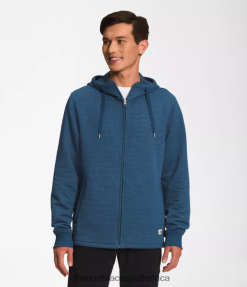 Men Longs Peak Quilted Full-Zip Hoodie The North Face BXR246652 Clothing Shady Blue White Heather