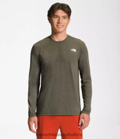 Men Wander Long-Sleeve The North Face BXR24625 Clothing New Taupe Green Heather