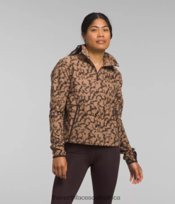 Women Alpine Polartec 100 -Zip Cowl The North Face BXR246159 Clothing Almond Butter Graphic Dye Print